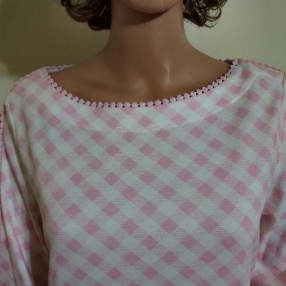 Kim Rogers Boat Neck 3/4 Length Sleeve Pink/White Slip Over Tunic Size M NWT - Picture 2 of 7